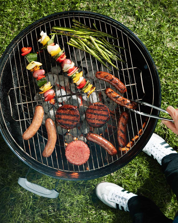 Beyond Meat products on charcoal grill